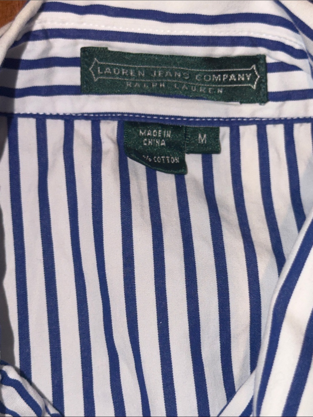 Ralph Lauren Navy and White Vertical Stripe Ruffle Button-Down Shirt - Picture 2 of 3